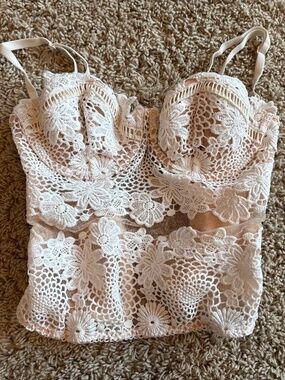 Victoria's Secret Womens Dream Angels Embroidered Lace Bralette Ivory 32C